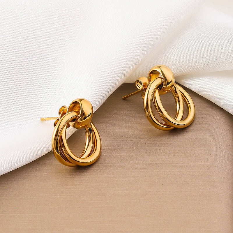 Wholesale Fashion Retro Circle Plated Intracranial 18K Real Gold Non Fading Titanium Steel Earrings